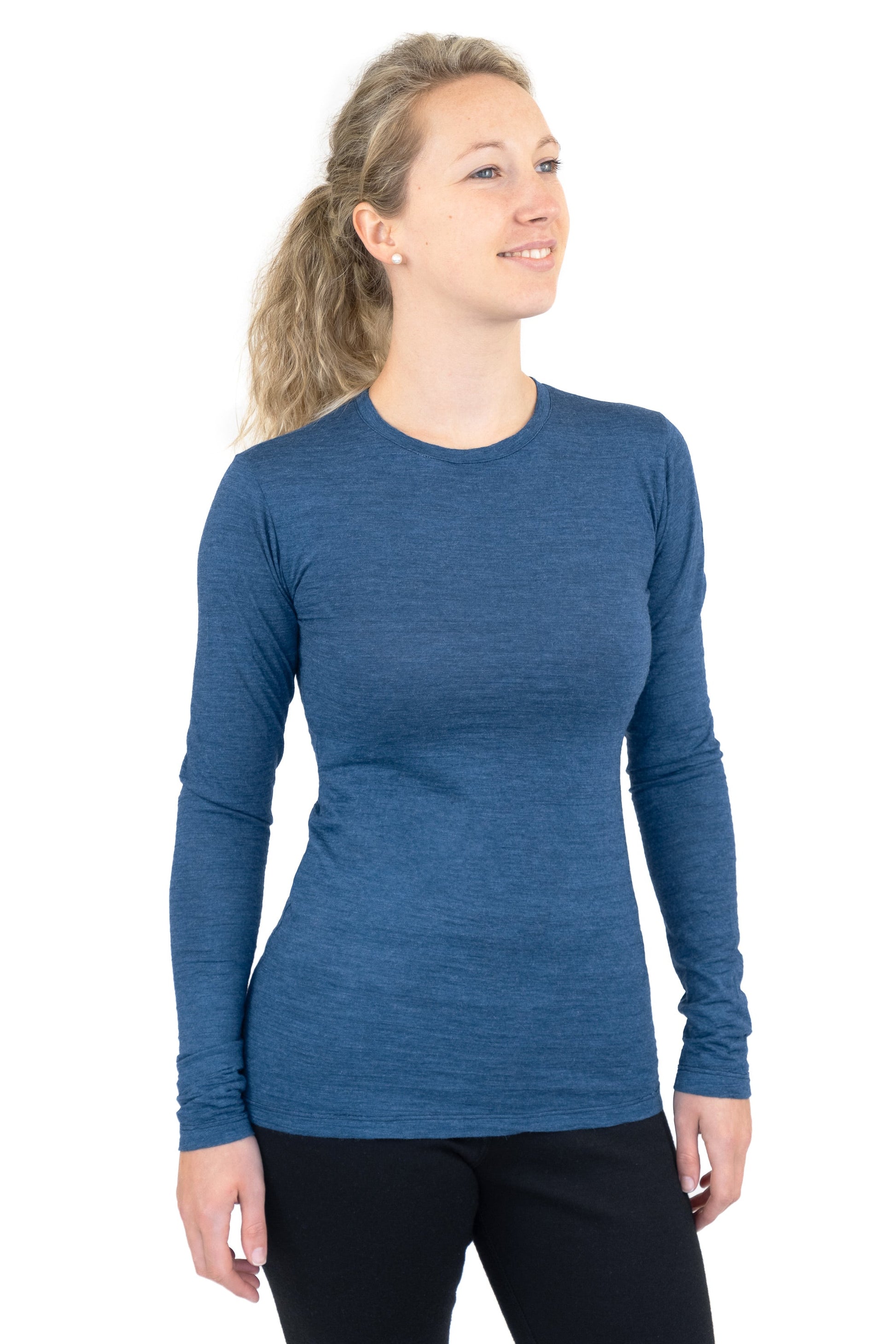Women's Alpaca Wool Long Sleeve Base Layer: 110 Ultralight color Natural Blue