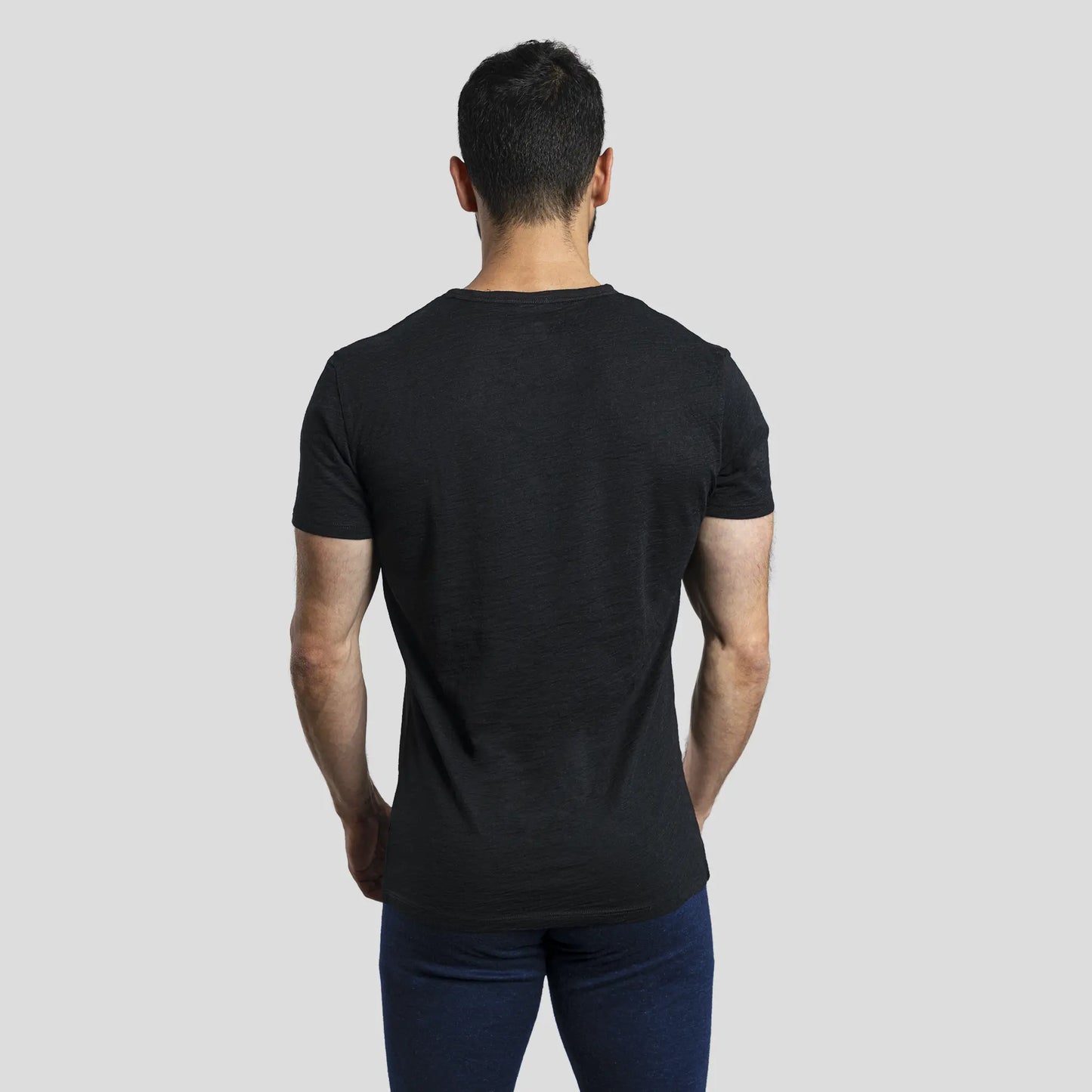 mens thermal wool crew neck tshirt color black