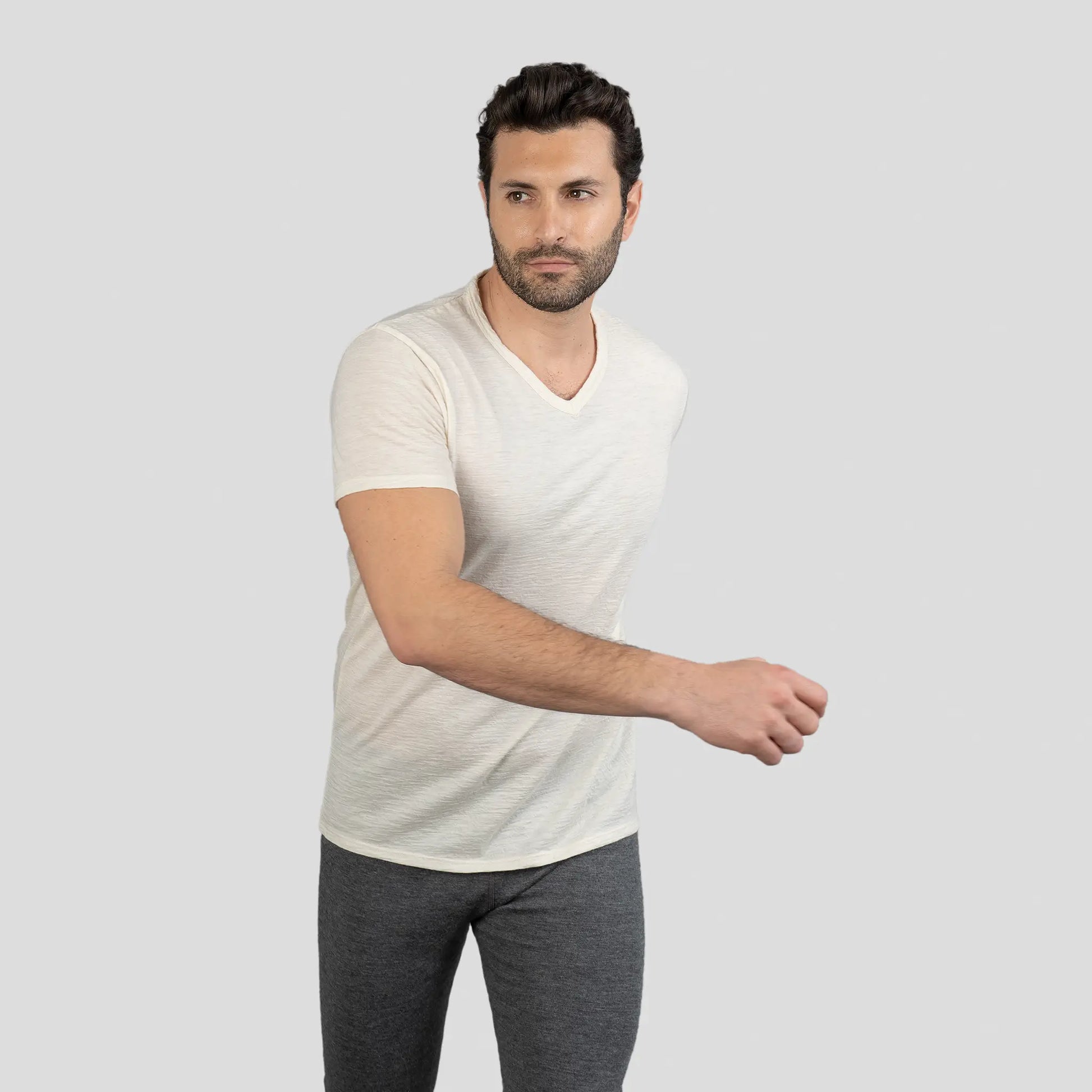 mens thermal wool vneck tshirt color natural white
