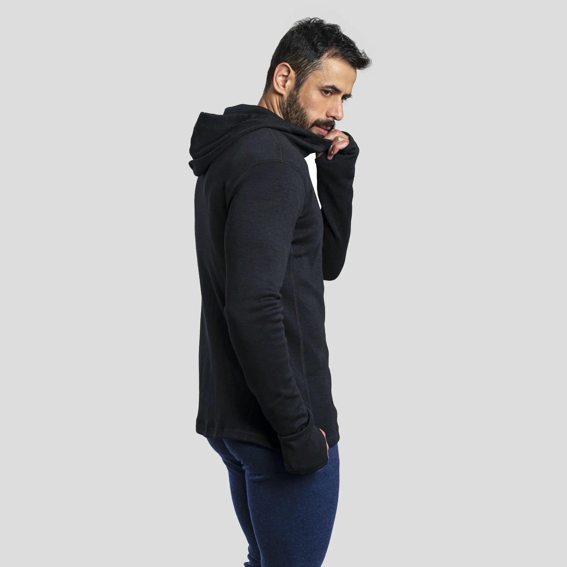 mens wool hoodie jacket full zip color black