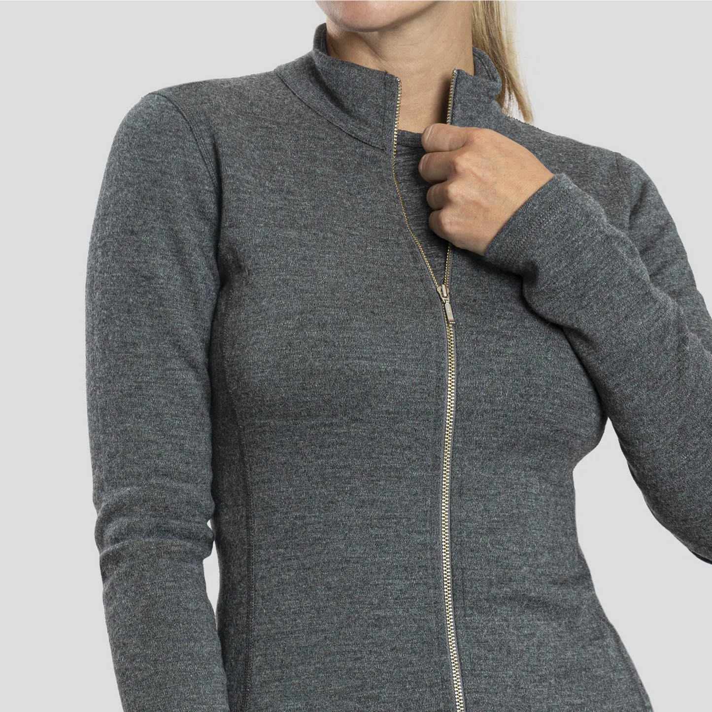 womens eco friendly jacket full zip color gray