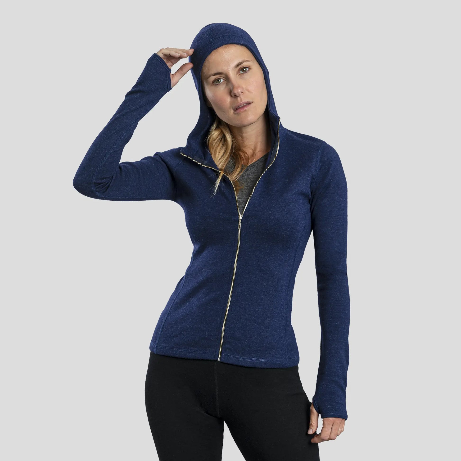  womens functional hoodie jacket full zip color navy blue