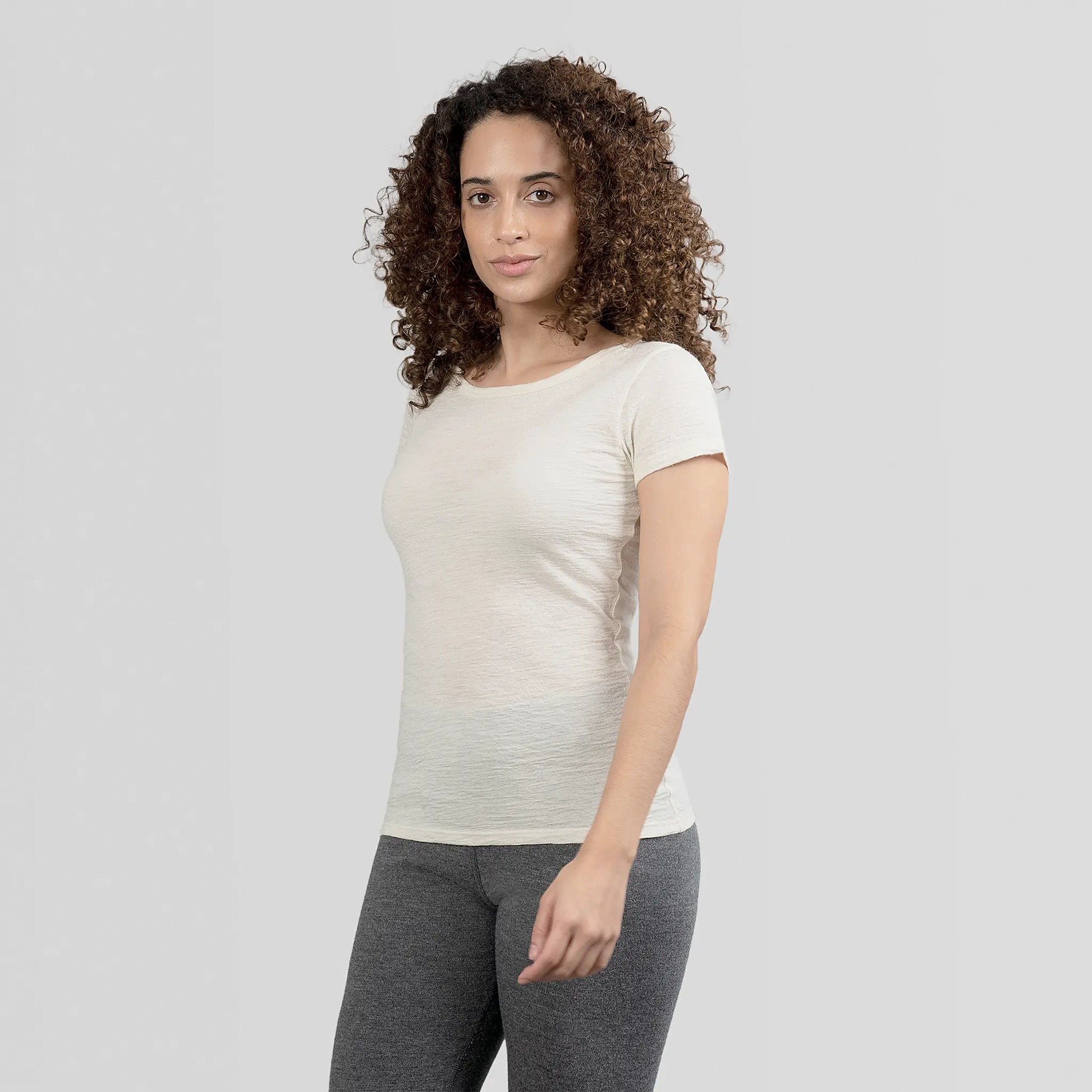 womens natural dye tshirt crew neck color natural white